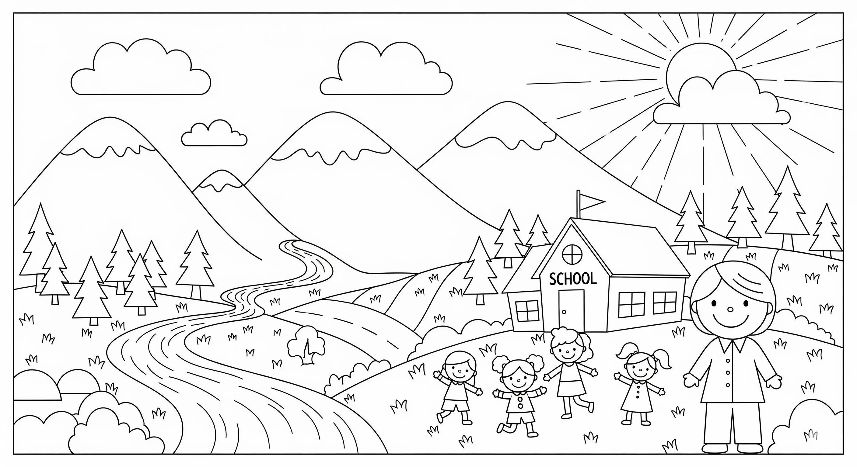 Gambar Gambar Mewarnai Siswa Sekolah Dan Guru Back To School siap untuk diwarnai